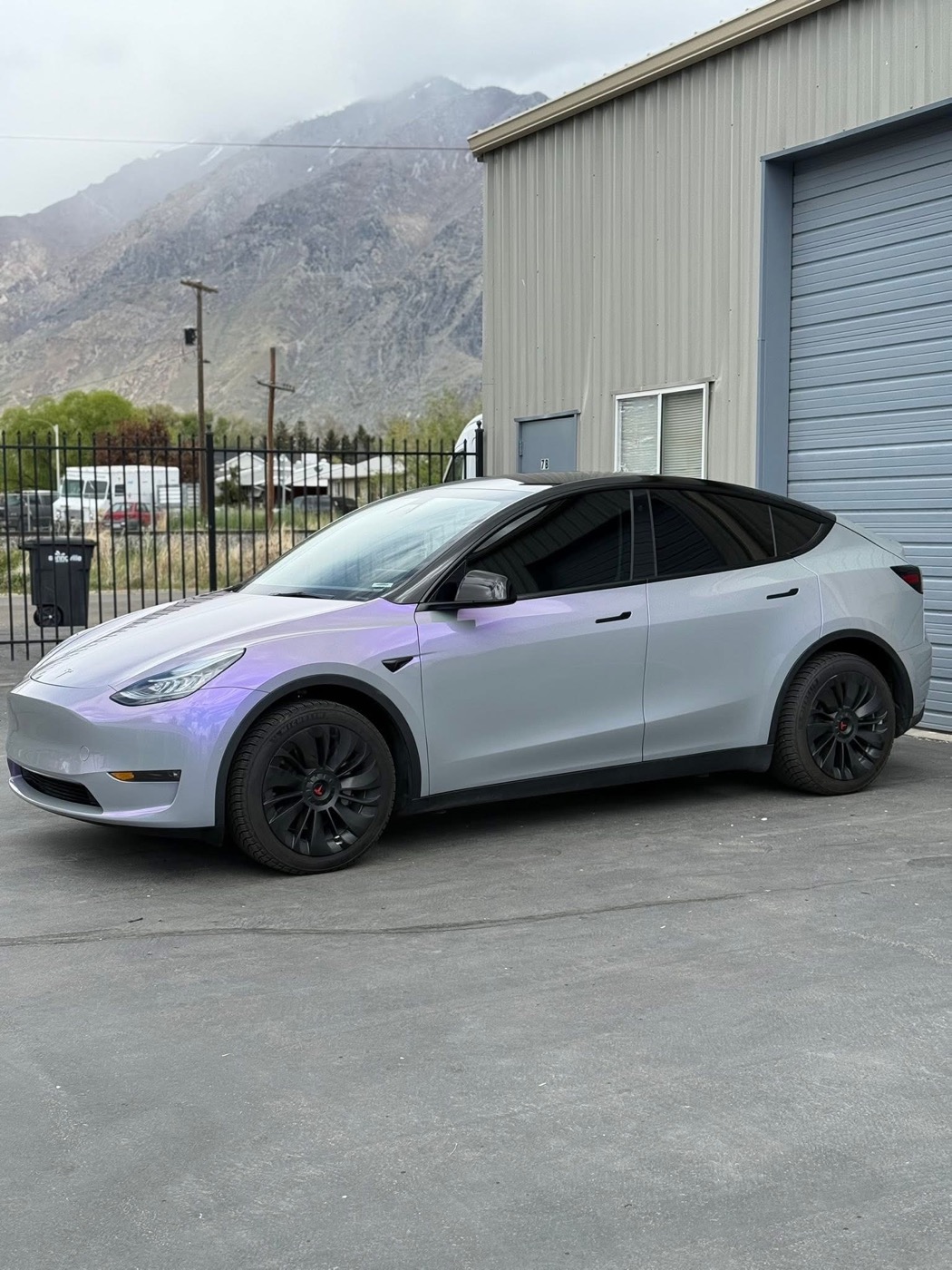 Color-shift Tesla Model Y wrap Utah mountains — Summit Wraps