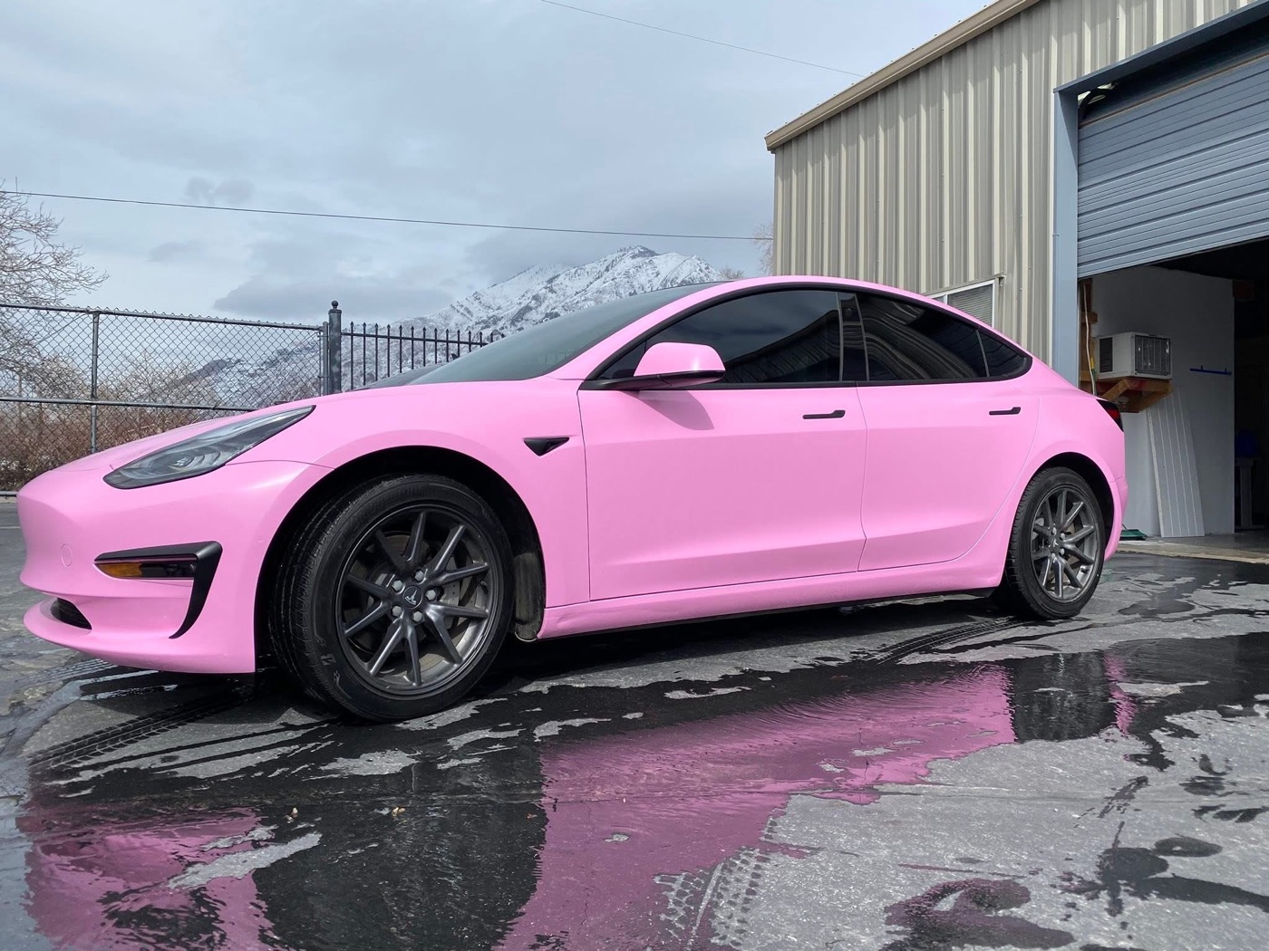 Bubblegum pink Tesla Model 3 color change wrap — Summit Wraps Utah