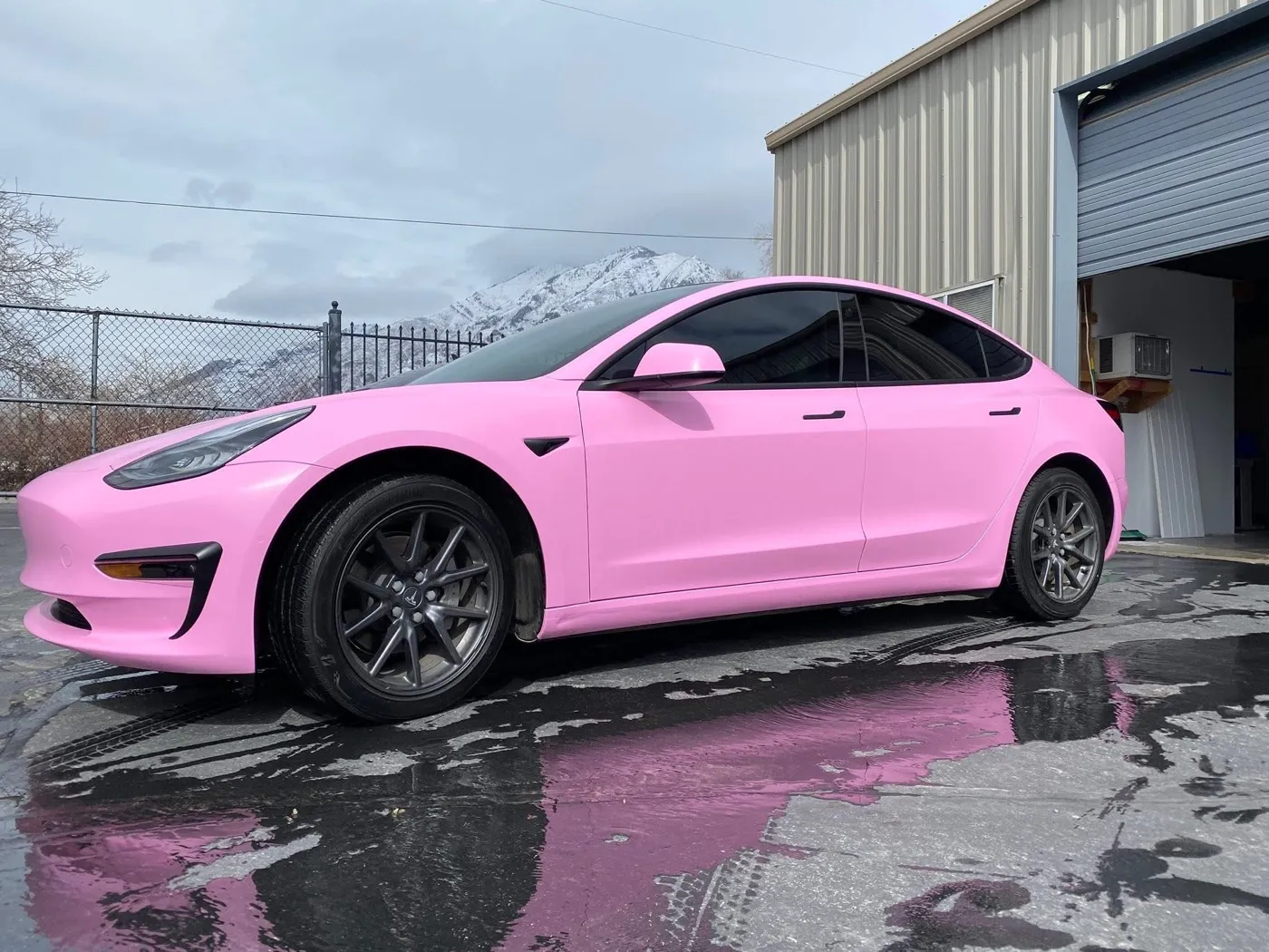 Matte gray Tesla Model Y color change wrap by Summit Wraps Utah