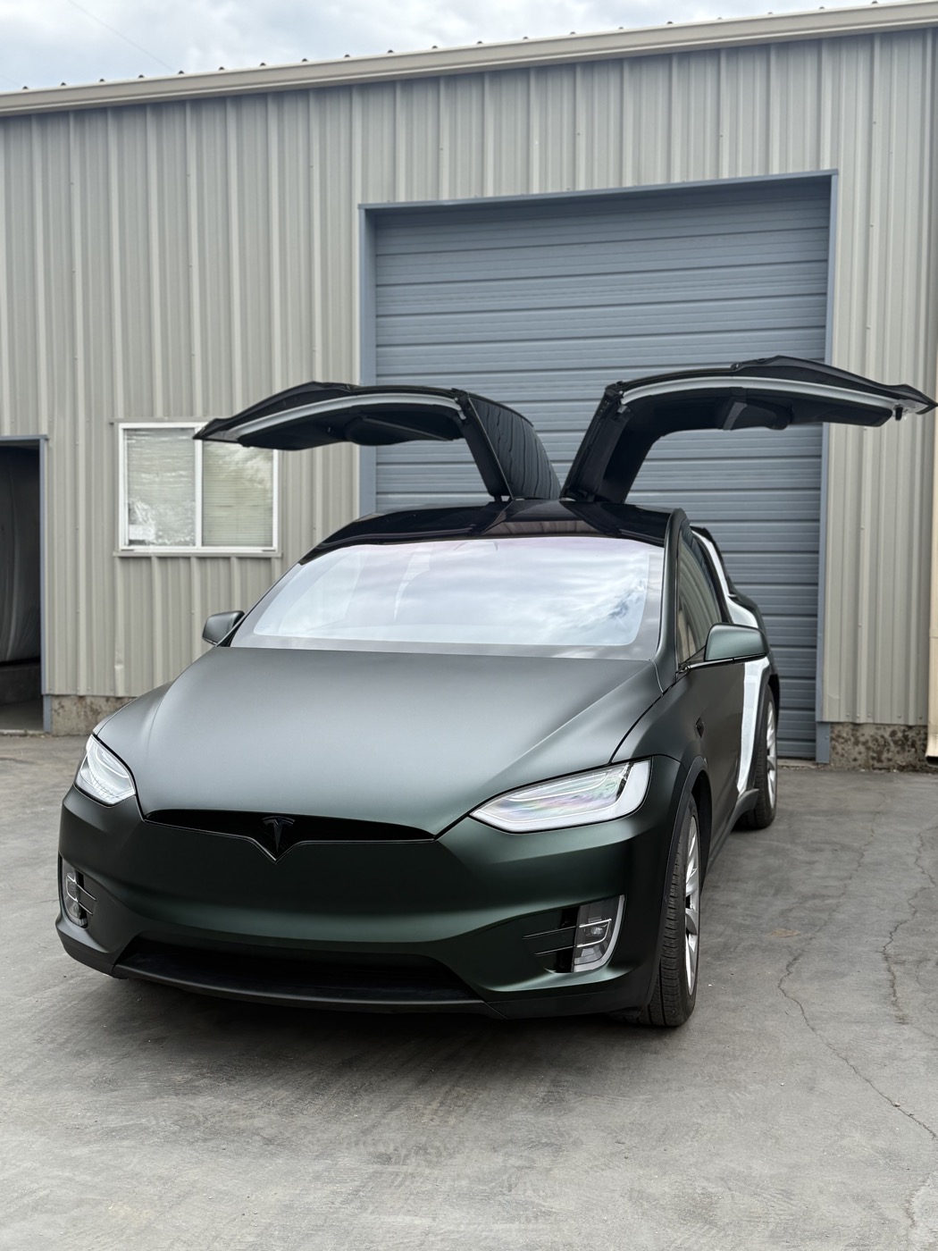 Matte dark green Tesla Model X color change wrap — Summit Wraps Utah
