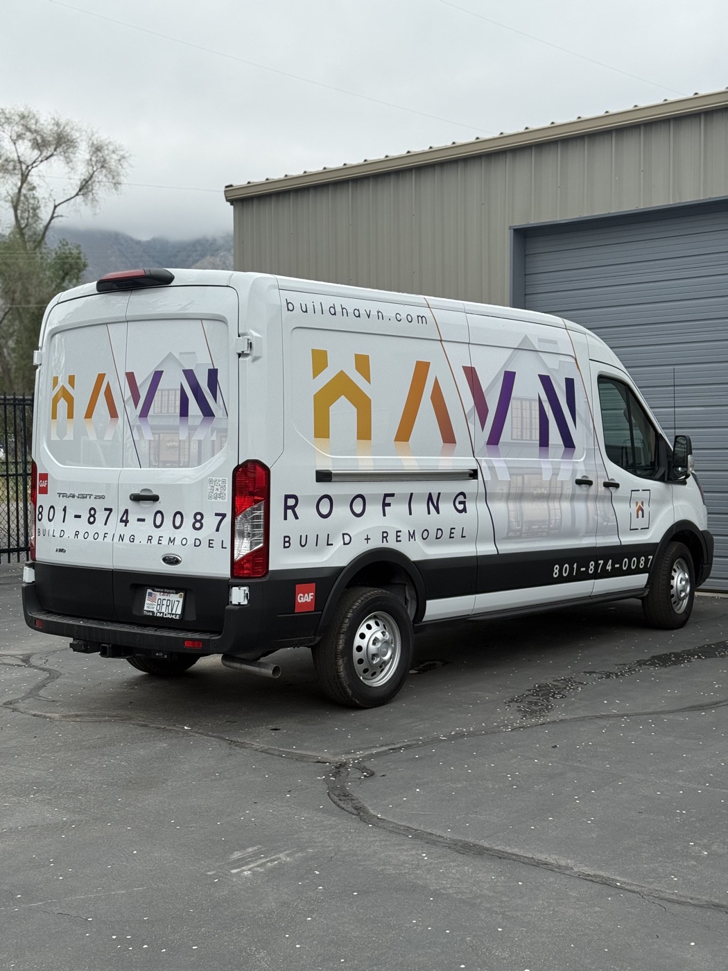 Havn Roofing Ford Transit full wrap — commercial van wrap Utah